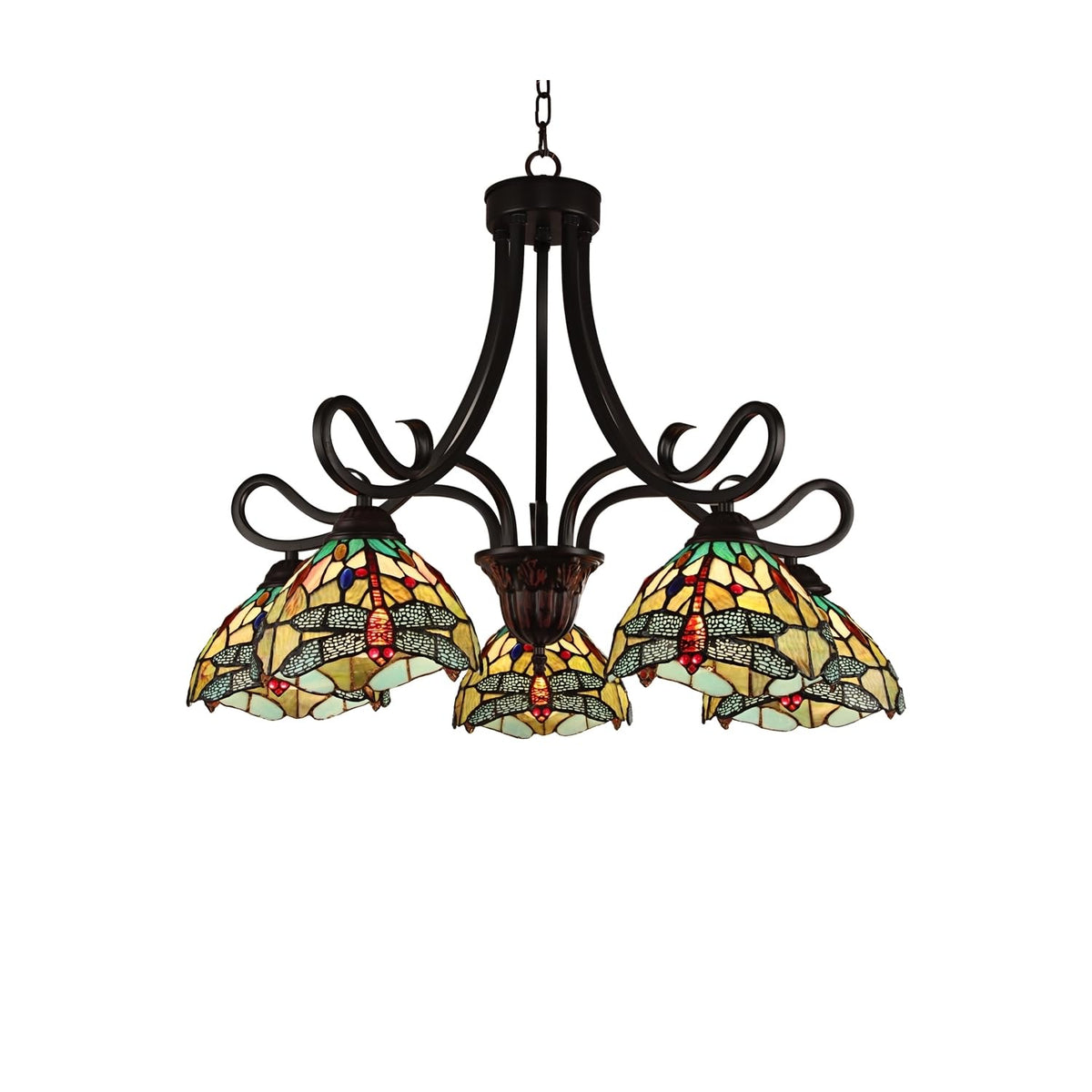 Chloe Lighting Empress Dragonfly Tiffany-Style Chandelier 5 Light 27in Wide Dark Bronze Multicolor Glass Model CH3T471GD27-DD5
