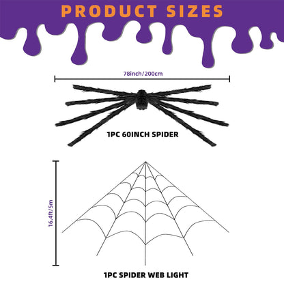 Kendane Halloween Decorations Outdoor and Indoor,200" Halloween Spider Web with 59" Giant Spider,Scary Party Decorations for Yard,House Decor.