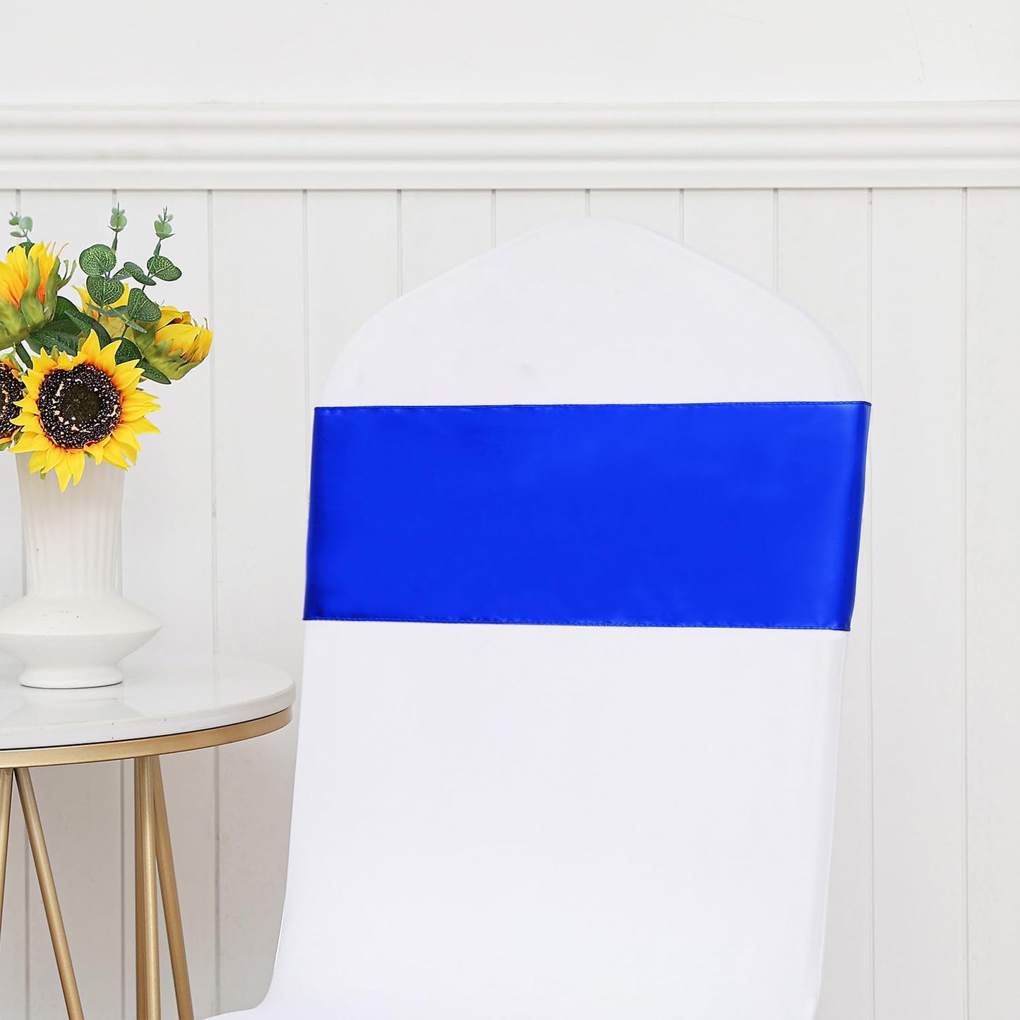 ZSJFMF Pack of 50 Satin Royal Blue Chair Sashes Bows 7 X 108 Inch Universal Gold Chair Ribbons for Wedding Ceremony Party Banquet Event Chair Decorations - Royal Blue Chair Sashes 50 Pack
