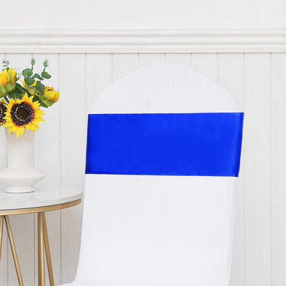 ZSJFMF Pack of 50 Satin Royal Blue Chair Sashes Bows 7 X 108 Inch Universal Gold Chair Ribbons for Wedding Ceremony Party Banquet Event Chair Decorations - Royal Blue Chair Sashes 50 Pack