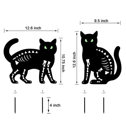Hokfirm Halloween Black Cat Garden Stake Decor - 2 Pack Scary Cat Silhouette Metal Yard Signs with Glow-in-The-Dark Eyes for Outdoor Halloween Decorations