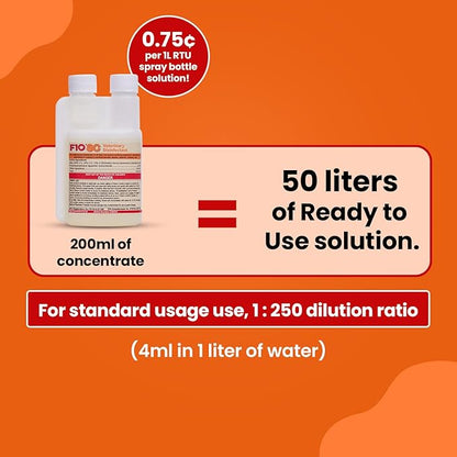F10 SC Concentrated Veterinary Disinfectant for Kennels, Litter Box, Cage, Terrariums, Habitats, Vet Practices - 200 ml (6.8oz)