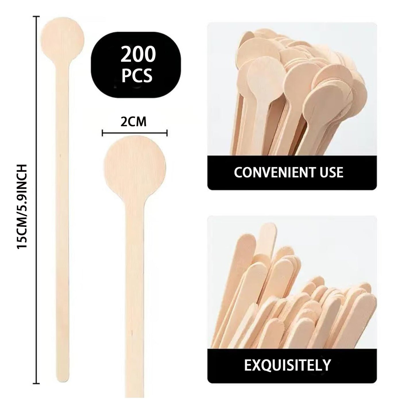 HLSN 200Pcs Coffee Stirrers- 5.9 Inch Natural Wooden Coffee Stirrers With Round Ends, Disposable Biodegradable Cafe Grade Coffee Stir Sticks Wood Beverage Mixer for Coffee Cocktails Milk Tea