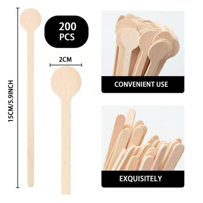 HLSN 200Pcs Coffee Stirrers- 5.9 Inch Natural Wooden Coffee Stirrers With Round Ends, Disposable Biodegradable Cafe Grade Coffee Stir Sticks Wood Beverage Mixer for Coffee Cocktails Milk Tea