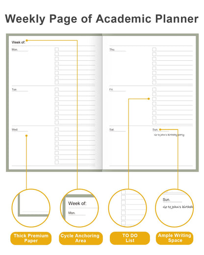 Academic Planner for 2026-2027 or Anytime – 5.8" x 8.5" Undated Weekly Student Planner For Homeschool, High School, College & Nursing Students, 200 Pages, Green