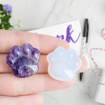 Cat Crystals and Healing Stones, Natural Stone for Anxiety Relief, Pocket-Sized Worry Stones for Stress Relief, Unique Gift for Crystal Cat Lovers Women Men Mother's Day Gifts (White)