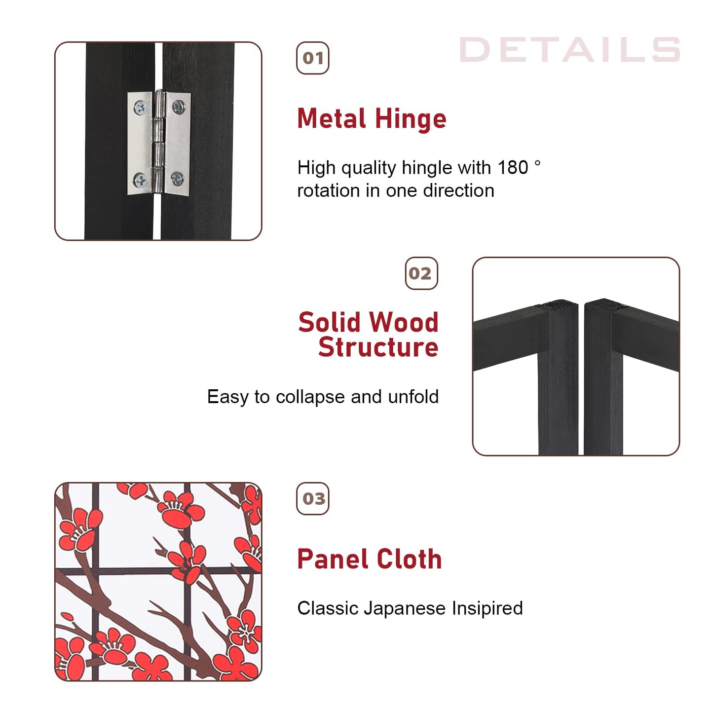 FDW Room Divider 6Ft Folding Privacy Divider 4 Panel Oriental Shoji Screen Wall Divider Wood Divider Portable Freestanding Partition Screen,White