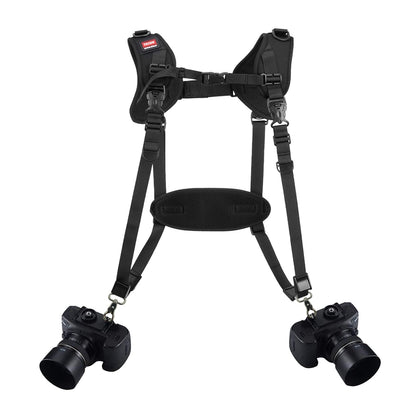 Quick Release Dual Camera Harness With Camera Safety Tether– Double Shoulder Camera Strap for 2 Cameras – Adjustable Length, Camera Straps for Photographers Camera Belt for DSLR SLR Camera (Style-A)