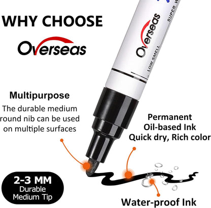 Overseas Permanent Paint Pens Red Markers - 2 Pack Single color Oil Based Paint Markers, Medium Tip, Quick Drying and Waterproof Marker Pen for Metal, Rock Painting, Wood, Plastic, Canvas, Mugs