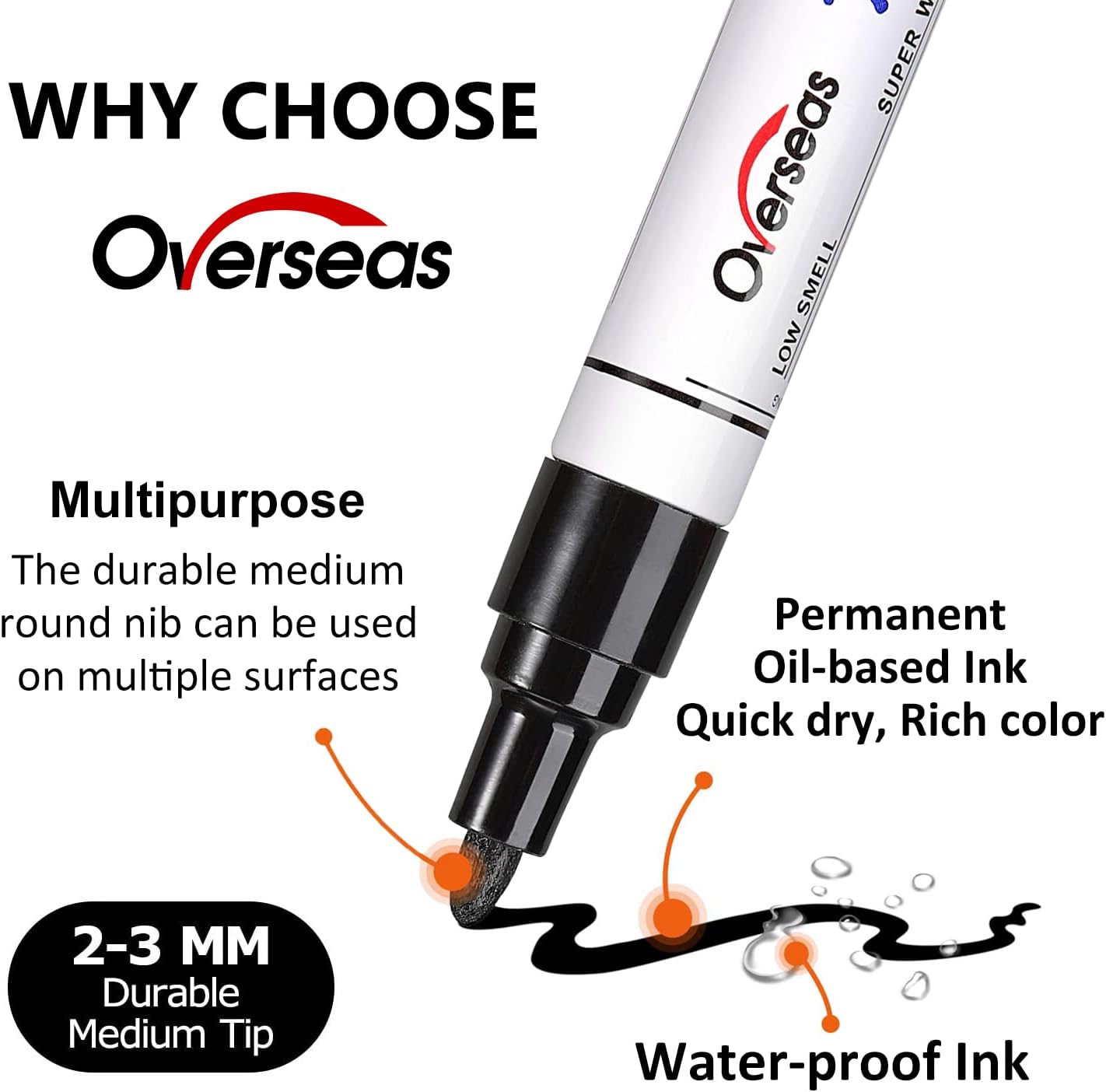 Overseas Permanent Paint Pens Purple Markers - 2 Pack Single color Oil Based Paint Markers, Medium Tip, Quick Drying and Waterproof Marker Pen for Metal, Rock Painting, Wood, Plastic, Canvas, Mugs