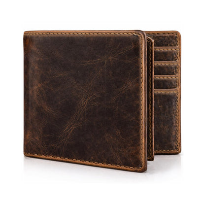 Voolup Men's Leather Wallet, RFID Blocking Slim Bifold Wallet for Men – Top Grain Leather, 12 Card Slots, 2 ID Windows, Minimalist Front Pocket Wallet, Gift Box Included (Rustic Brown)