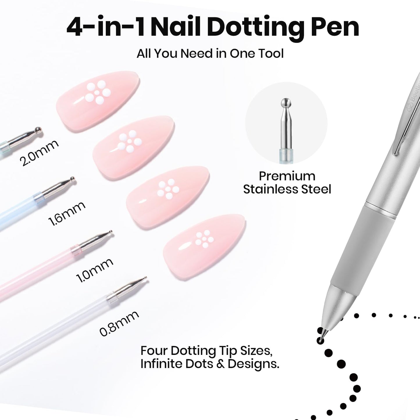 Beetles Nail Art Brushes 8pcs – Crystal Nail Art Tools 5pcs Double-headed Nails Dotting Tool, 3pcs Striping Liner Brushes for Nails with Pearls Bowknot Stickers, DIY Home Salon Manicure Design Tools