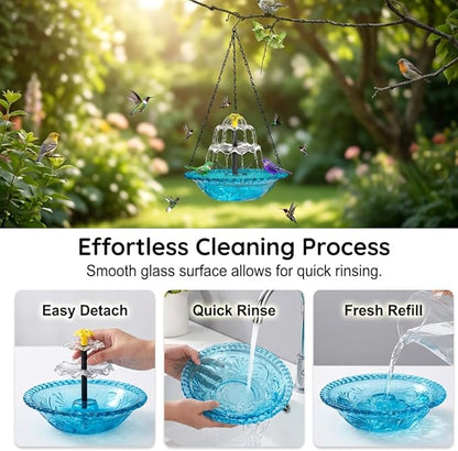 Solar Cascade Hanging Bird Bath Fountain, New Hanging Bird Bath with Flowing Water, Bird Bath Fountain Decorative Garden Yard Patio for Outdoor (Blue)