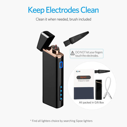 Lighter, Electric Arc Lighter USB Rechargeable Windproof Flameless Lighter Plasma Lighter with Battery Indicator (Upgraded) for Fire, Cigarette, Candle - Outdoors Indoors