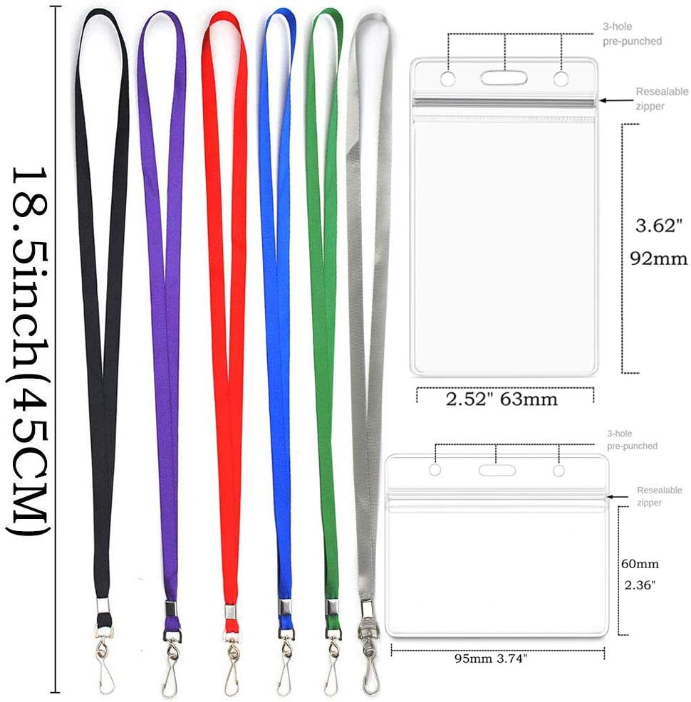 Lanyards with Id Holder Name Badges Waterproof Name tag Badge Holders with Neck Lanyard Swivel J-Hook Clip 50 Pack (Green, Horizontal)