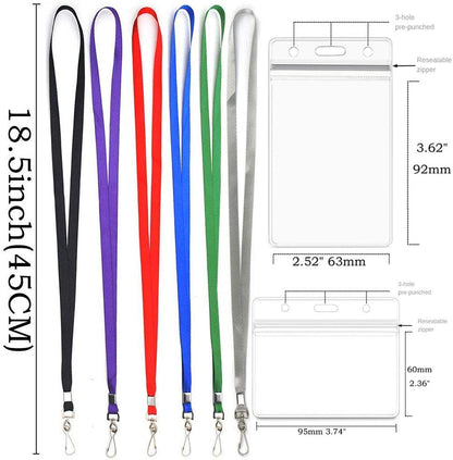 Lanyards with Id Holder Name Badges Name tag Badge Holders with Neck Red Lanyard Swivel J-Hook Clip Waterproof Nametags Protectors Nurse School Kids 50 Pack