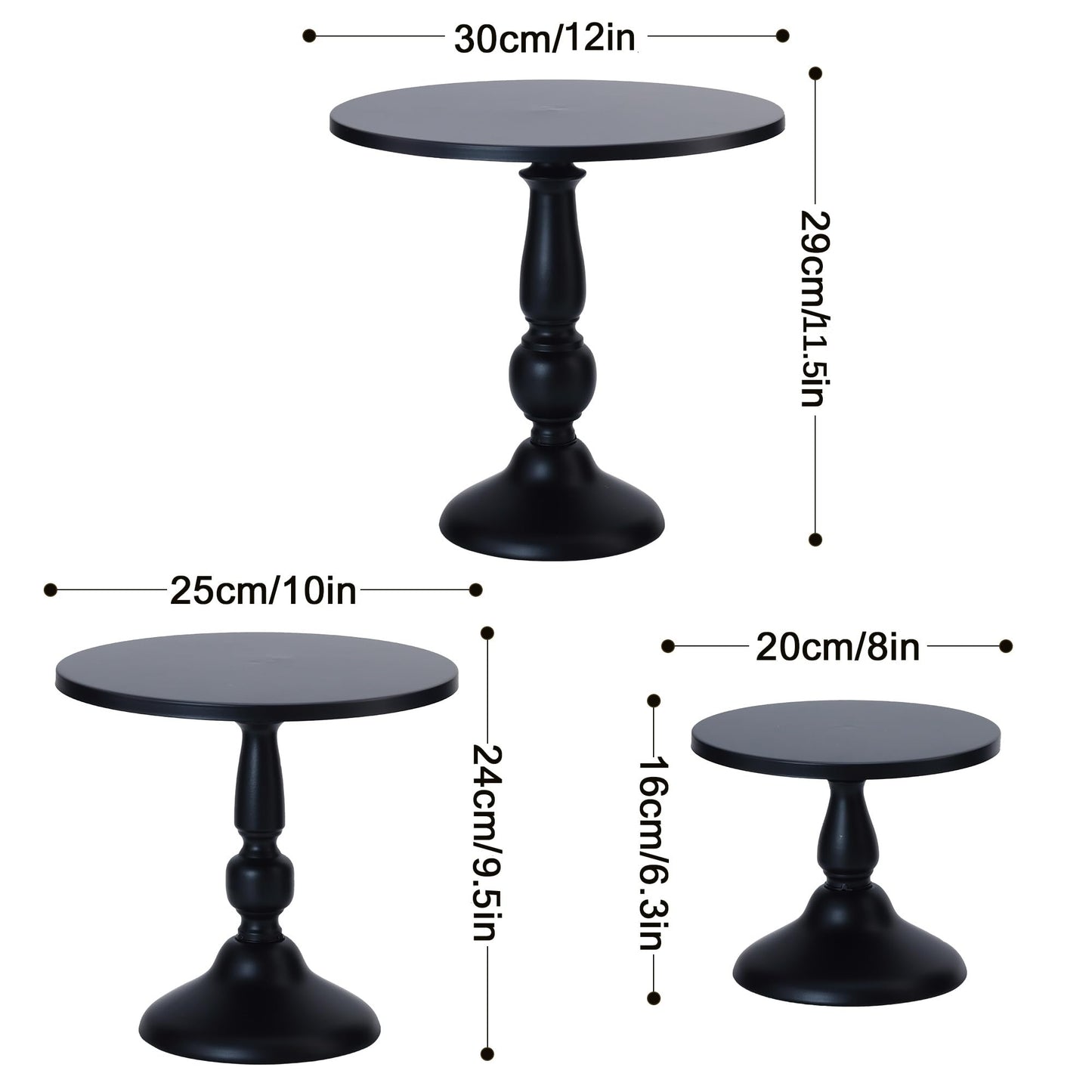 Set of 3 Black Cake Stands, QENUIITEA Metal Round Cake Holder Dessert Pie Pizza Display Stand 8" 10" 12" Serving Tray Halloween Decoration for Wedding Celebration Party Birthday Baby Shower