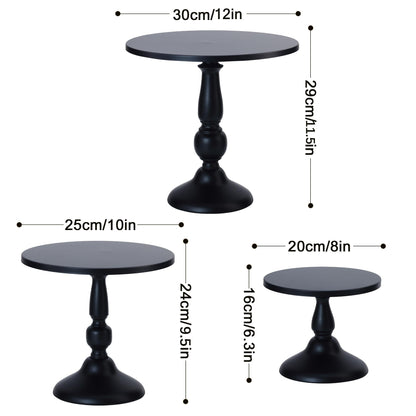 Set of 3 Black Cake Stands, QENUIITEA Metal Round Cake Holder Dessert Pie Pizza Display Stand 8" 10" 12" Serving Tray Halloween Decoration for Wedding Celebration Party Birthday Baby Shower
