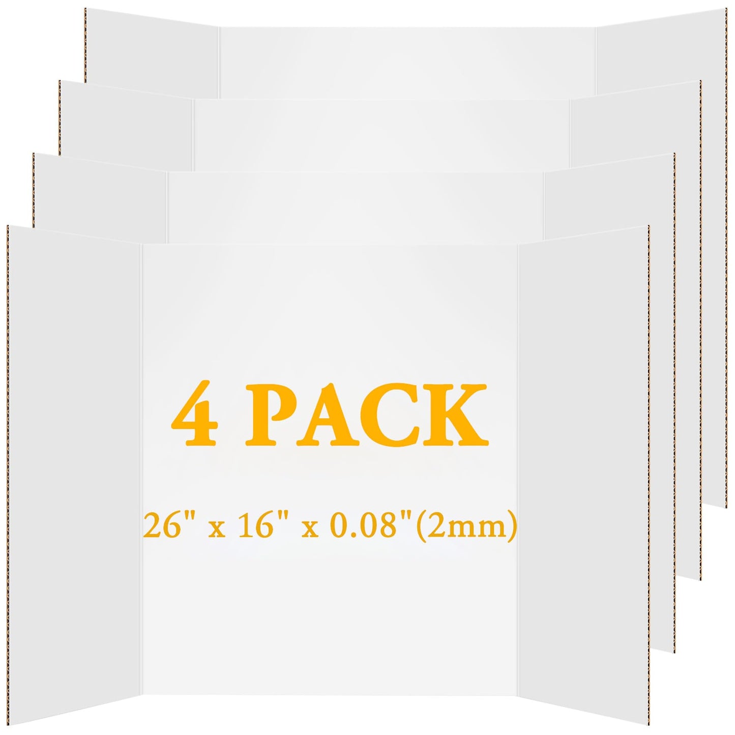 AKONEGE 4Pcs Medium Trifold Poster Board, 26 x 16 Inches White Tri Fold Poster Boards Corrugated Presentation Cardboards for Science Fair, School Projects, Exhibitions, and Business Presentations