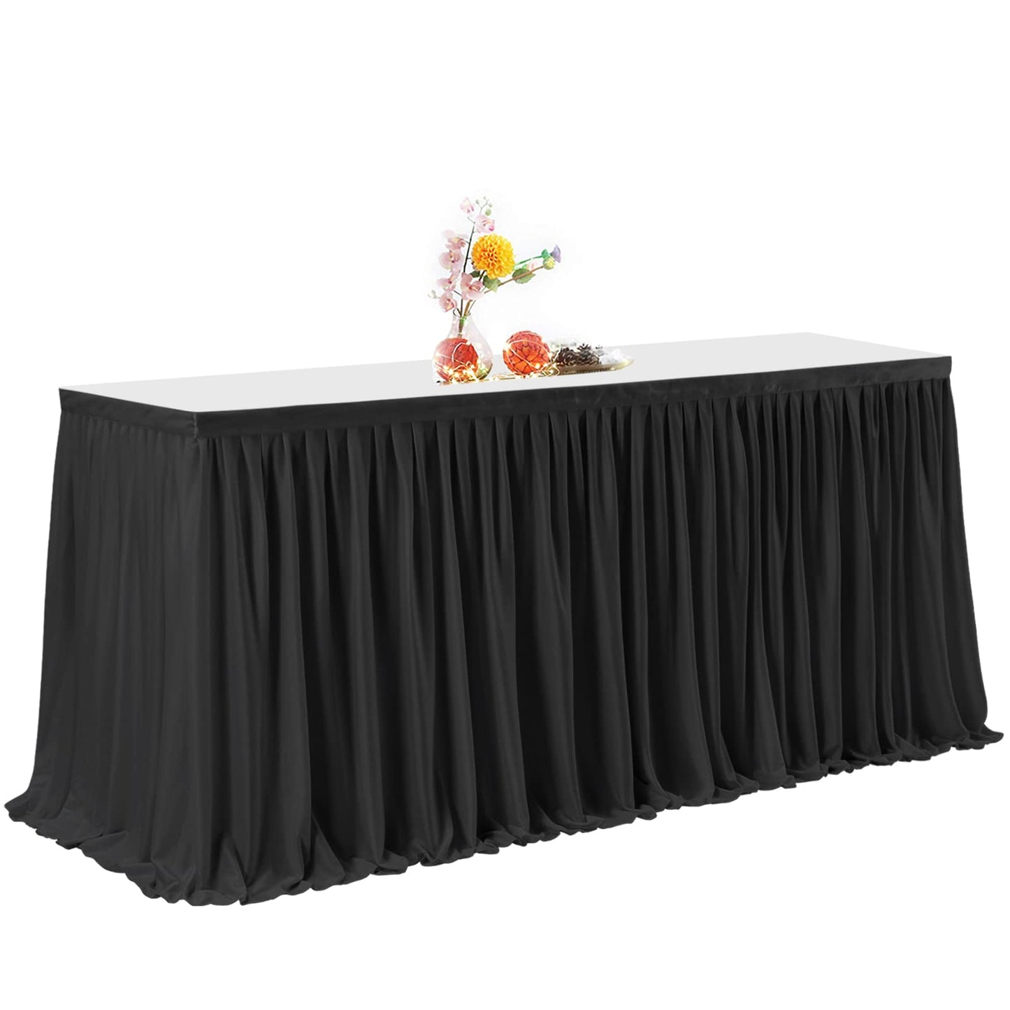PARTISKY White Polyester Table Skirt for Rectangle Tables 14ft, Wrinkle Resistant Pleated Ruffle Table Cloth for Birthday Party Banquet Wedding Baby Shower
