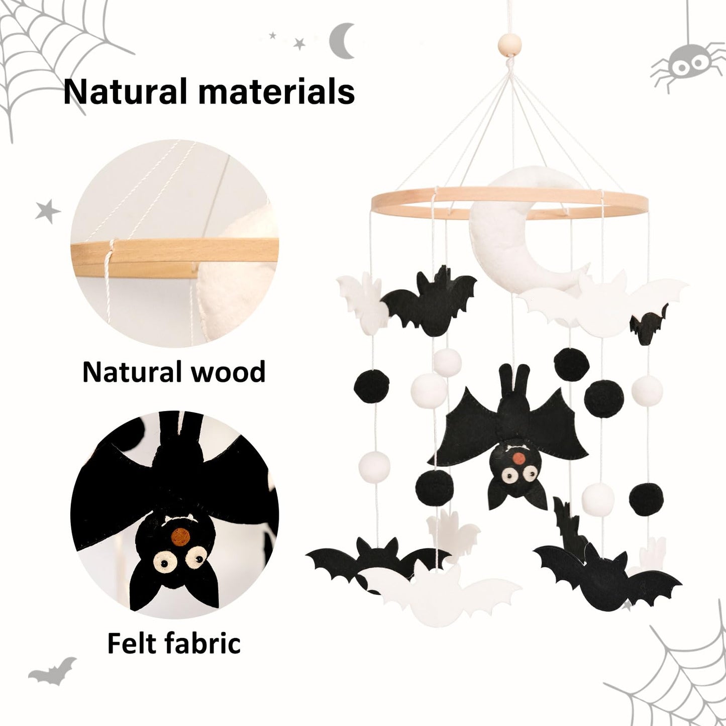 Bat Baby Mobile, Gothic Mobile for Crib, Halloween Crib Mobile for Boys and Girls, Gothic Nursery Mobile for Bassinet, Bat, Moon