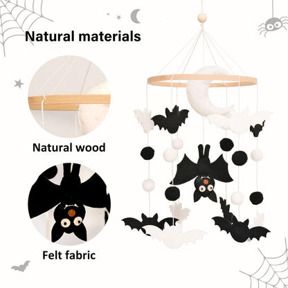 Bat Baby Mobile, Gothic Mobile for Crib, Halloween Crib Mobile for Boys and Girls, Gothic Nursery Mobile for Bassinet, Bat, Moon