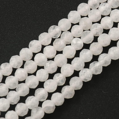 Song Xi 180pcs 2mm Natural White Moonstone Gemstone Faceted Round Loose Stones for Bracelet Jewelry Making, Small Stones for Christmas Gift for Women