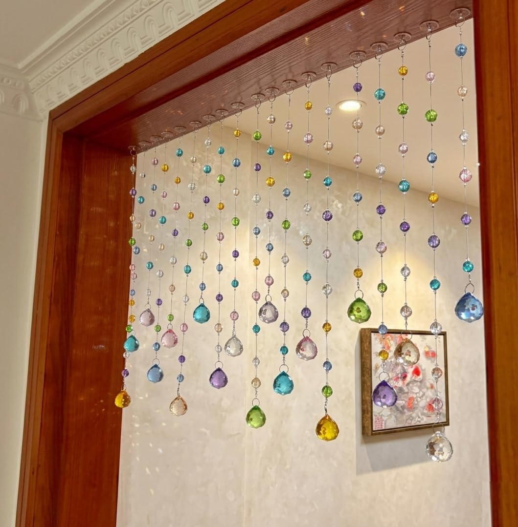 Alpengulen Crystal Beaded Curtain, 20 Strands Acrylic Multicolor String Beads for Doorways and Windows, String Room Divider (Ocean Jewel)