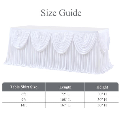 gogoparti White Tutu Table Skirts for Rectangle Tables 6ft Draped Pleated Table Skirt Polyester Tablecloth for Birthday Party Banquet Wedding Baby Shower