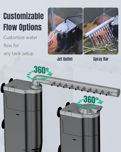 Pawfly Aquarium Filter, 3 W Small Fish Tank Filter, Internal Submersible Aquarium Filter with Foam & Adjustable Water Pump, Quiet Filter for 8-20 Gallon Fish Tanks