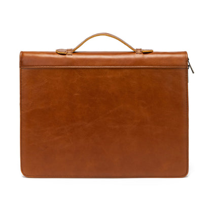YIWEN Handmade Leather Portfolio with Handle, 3 Ring Binder, Zippered Padfolio for 13" Tablet, 8.5 x 11 Notepad, Professional Business Document Organizer (Brown, Oil Wax Leather)