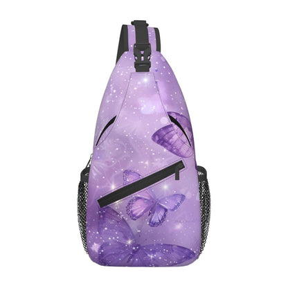 SUPLUCHOM Sling Bag Butterfly Purple Pastel Hiking Daypack Crossbody Shoulder Backpack Travel Chest Pack for Men Women