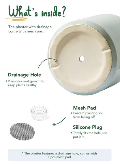 LE TAUCI 12 Inch Pot for Plants, Ceramic Planters for Indoor Plants, Mid-Century Modern Cylinder Flower Pots with Drainage Hole, Fits Fiddle Leaf Fig & Monstera, Home Decor, Mist Gray