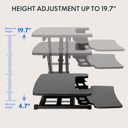 FLEXISPOT Sit to Stand up Desk Riser 42in Standing Desk Converter Height Adjustable Computer Workstation with Large Keyboard Tray Black