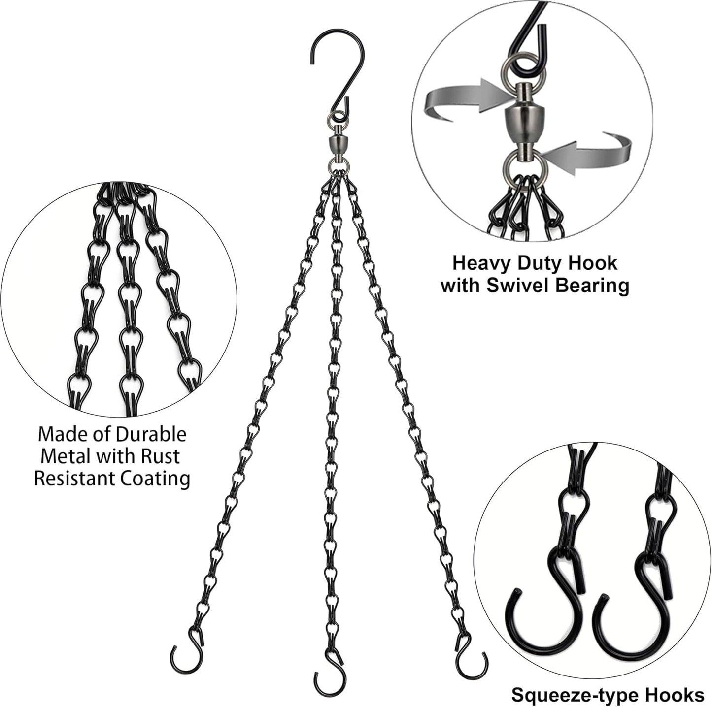 Heybe Swivel Hanging Basket Chains 23 Inches 3 Leads Hanging Chains Flower Pot Hanger Replacement Plant Hangers for Planters and Lanterns, Pack of 3 (3 Legs-Swivel)
