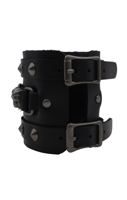 Scddboy Men's Wide Cuff Wristband,Punk Rock Biker Wide Gothic Leather Bracelet