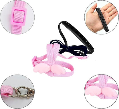 Birds Harness Leash Outdoor Flying Escape-Proof Adjustable Training Design Anti-Bite Bird Rope with Cute Wing for Parrots Scarlet Keck Mini Macaw Love Birds (Pink)