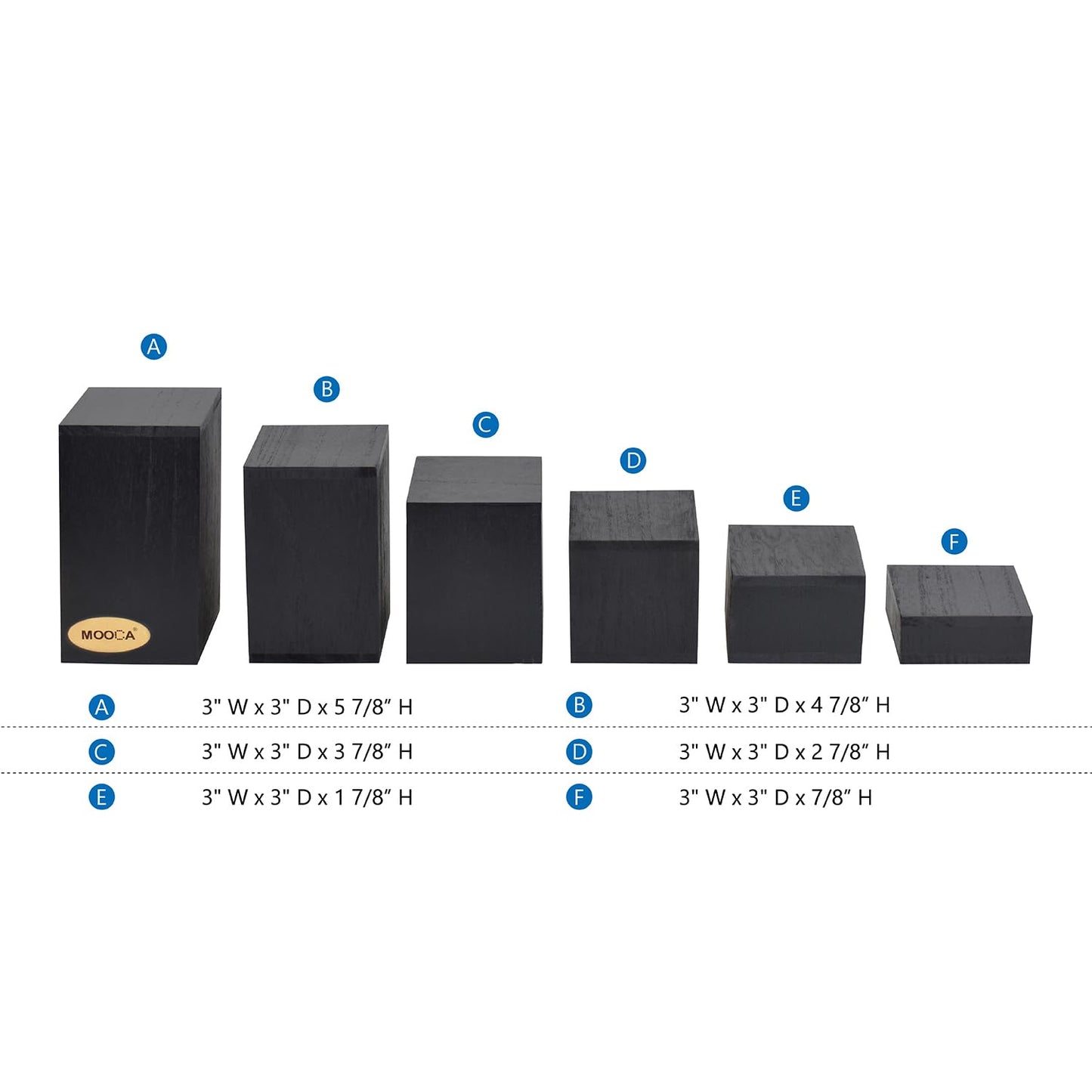 MOOCA Wooden 6 Pcs Square Risers for Display Jewelry and Accessories Display Stand Wooden Risers For Jewelry Figurine, Black Color