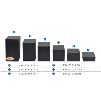 MOOCA Wooden 6 Pcs Square Risers for Display Jewelry and Accessories Display Stand Wooden Risers For Jewelry Figurine, Black Color