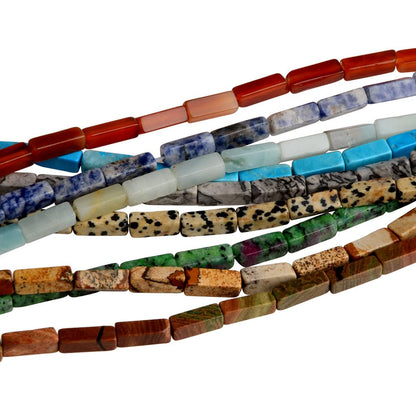 4x13mm Natural Stone Lemon Jade Rectangular Column Tube Cylinder Spacer Loose Beads Gemstone for DIY Bracelets Necklace Jewelry Making Strand 15 Inch (28-30pcs)