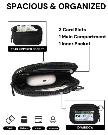 YDF The Iris Wallet for Women Mini Zip Card Case with Clear ID Window Zipper Coin Purse Lightweight Portable Keychain Wallet