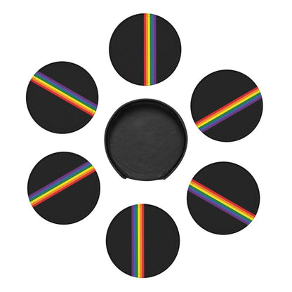 6pcs Rainbow LGBT Gay Pride Drinking Coasters Leather Coaster with Holder Coasters for Coffee Table Kitchen Table Bar, Home Office