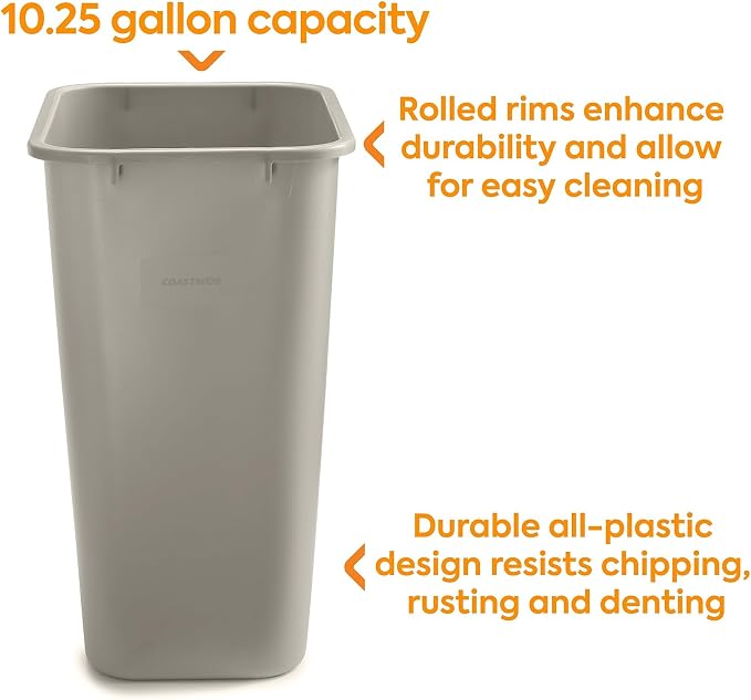 COASTWIDE Professional Plastic Trash Can, 10.25 Gallon, Beige