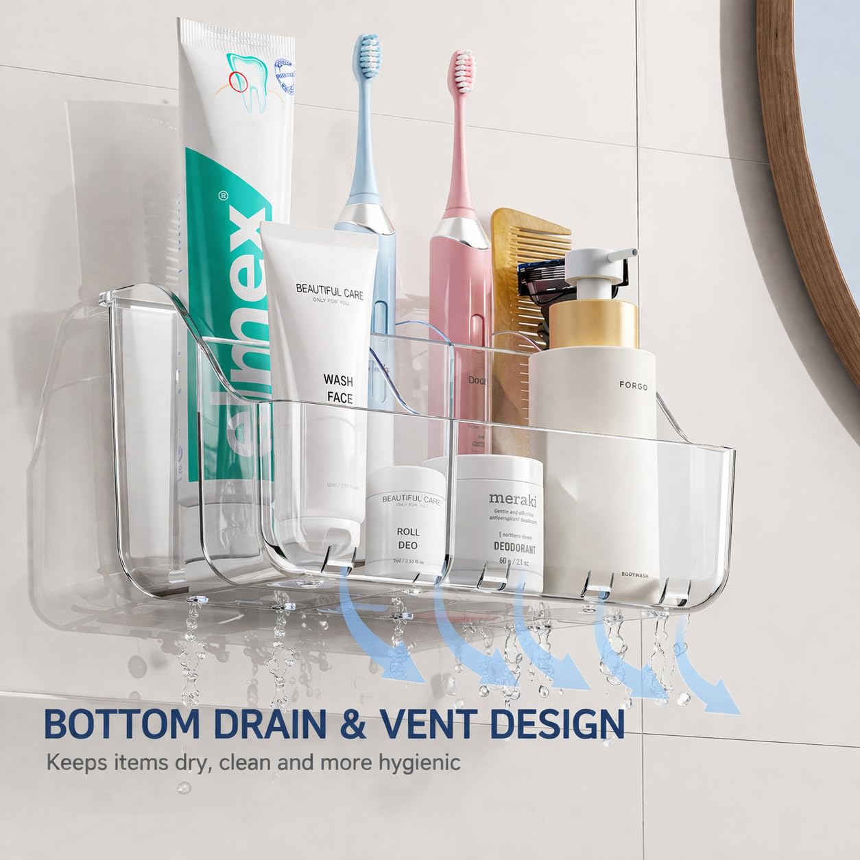 Sotfamily Clear Kids Toothbrush Holders for Bathrooms, 2-Pack(No-Drill)