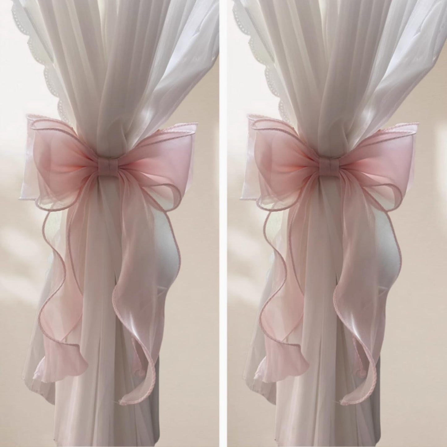 2 Pack French Silky Bow Curtain Tiebacks, Elegant Lace Ribbon for Curtains Decorative Rope Accessories Home Décor (Black,2)