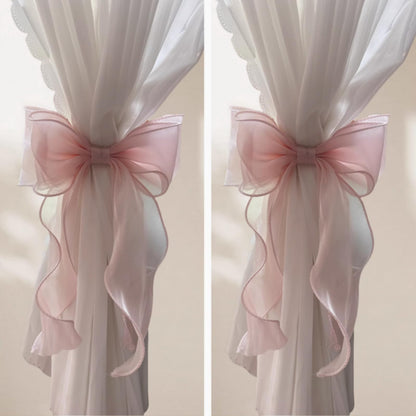 2 Pack French Silky Bow Curtain Tiebacks, Elegant Lace Ribbon for Curtains Decorative Rope Accessories Home Décor (Black,2)
