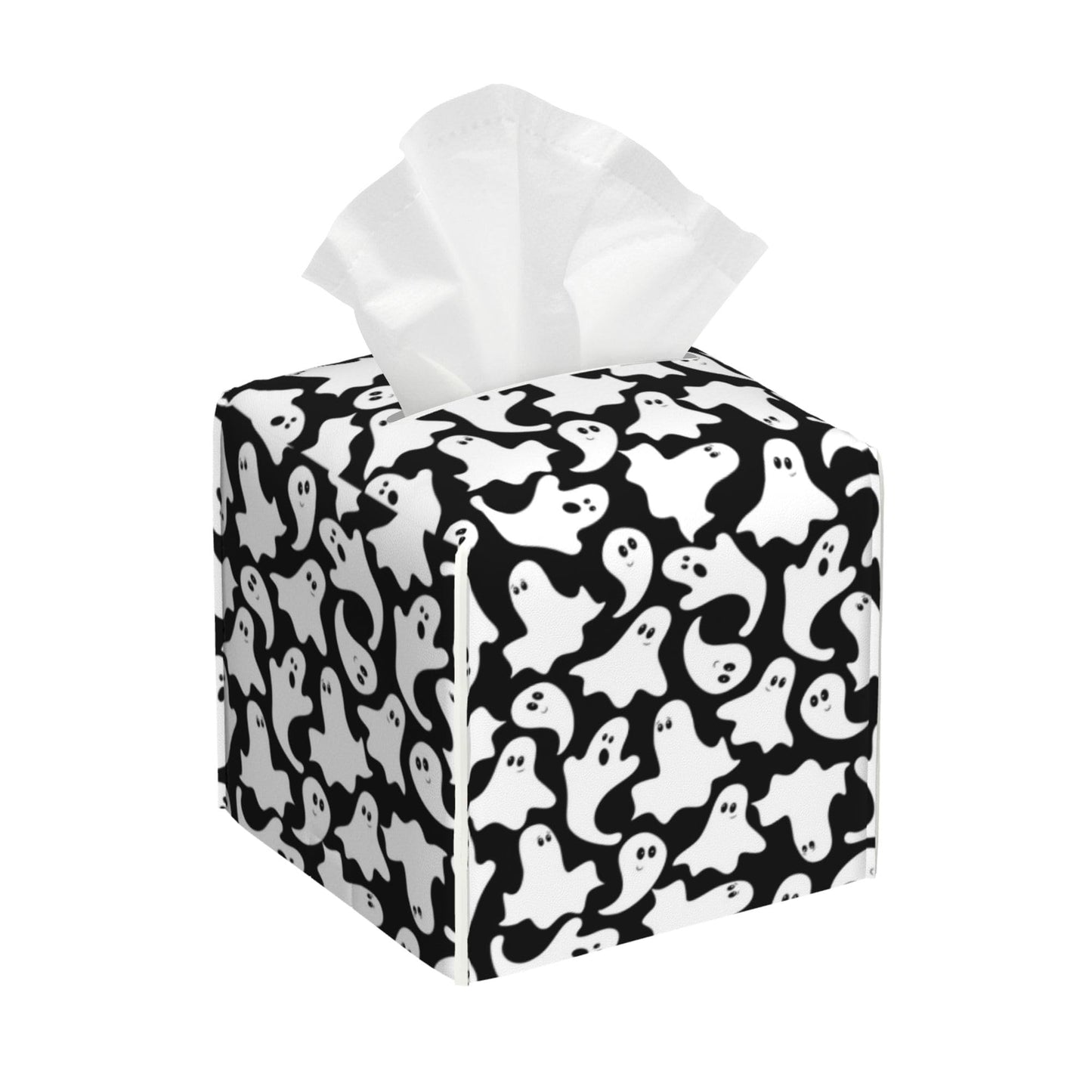 POIUBLE Cute Ghosts Tissue Box Cover Halloween Leather Tissue Box Holder Square Facial Paper Organizer Dispenser for Bathroom Kitchen Bedroom Vanity Countertop Night Stands