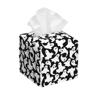POIUBLE Cute Ghosts Tissue Box Cover Halloween Leather Tissue Box Holder Square Facial Paper Organizer Dispenser for Bathroom Kitchen Bedroom Vanity Countertop Night Stands