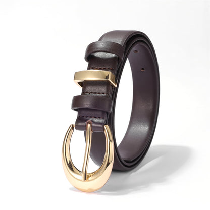 KONQUWA Women's Cow Leather Belt for Jeans Pants Fashion Ladies Skinny Dress Waist belt with Gold Buckle (Coffee/Gold Buckle,37″-43″)
