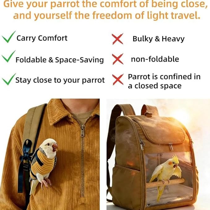 Bird Sling Carrier Bag, Parrot Restrained Vest Escape Resistant Birds Carrier Harness for Budgie, Cockatiel, Green-cheeked Conure, Soft Bird Diaper Flight Suit, for Daily Outdoor & Nail Trimming (L)